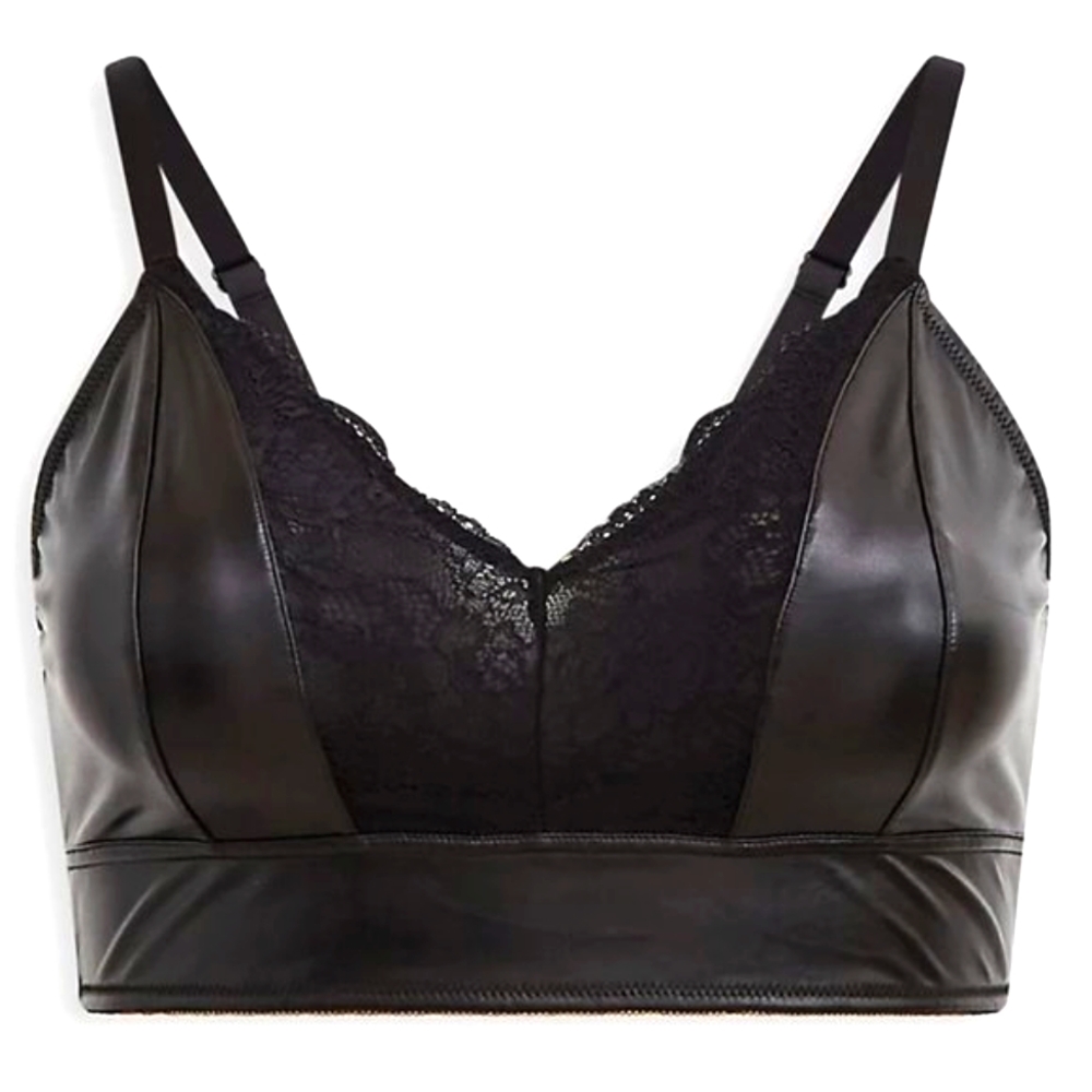 NWT TORRID BRALETTE VEGAN LEATHER AND LACE BLACK PLEATHER BRA - PLUS SIZE - Picture 6 of 8
